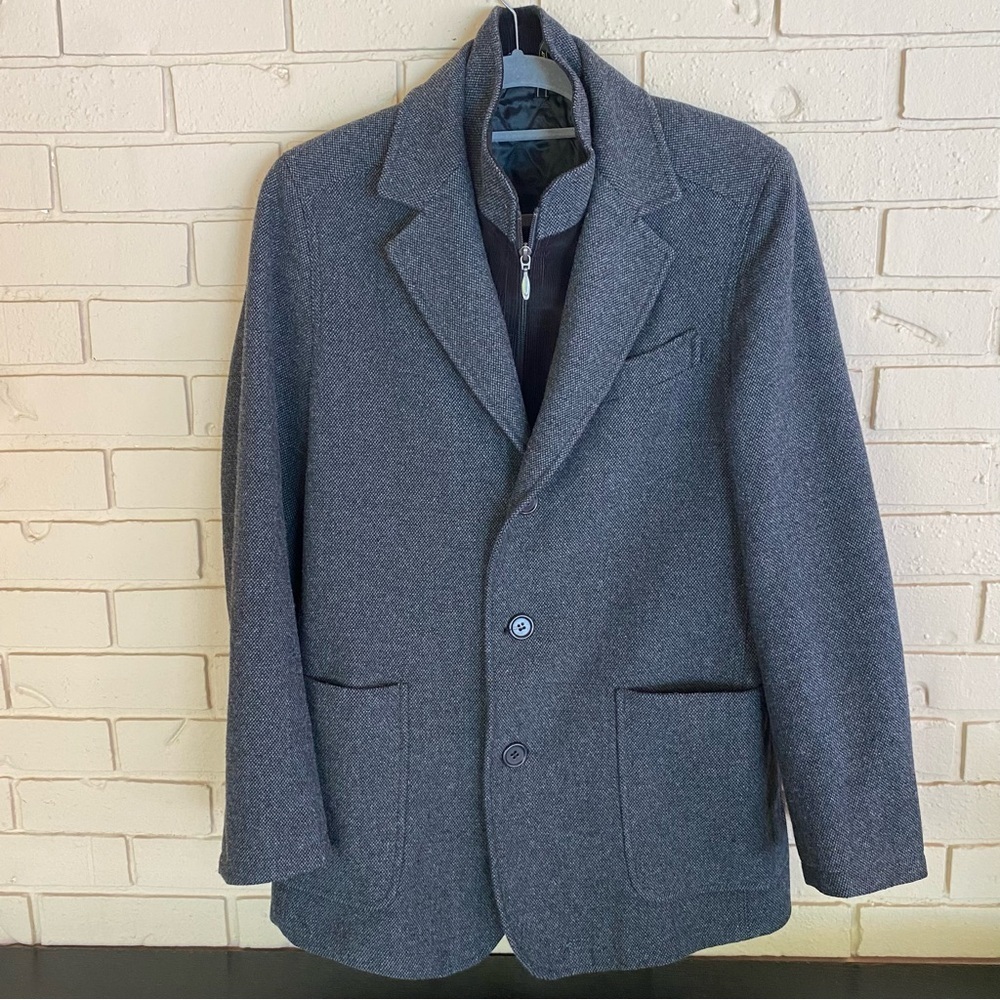 Barneys New York Men Tweed Layered Sport Coat Jacket Italy Wool Gray Quilted 38